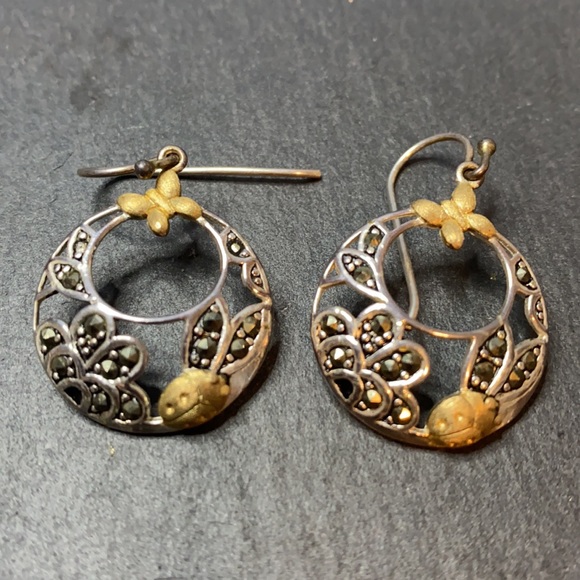 .925 Sterling Silver and Marcasite Hoops 🦋🌿 - Picture 3 of 6